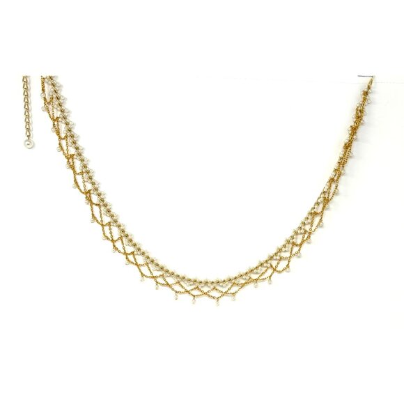 Vintage-Inspired Multi-Strand Gold & Pearl Necklace 38" Total Length - Picture 7 of 12